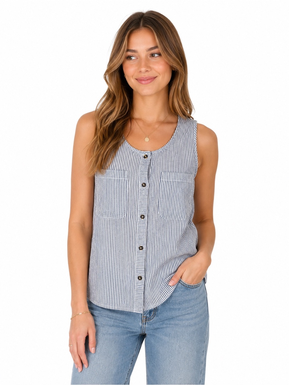 Ellen Tracy Linen Striped Top - Size Small